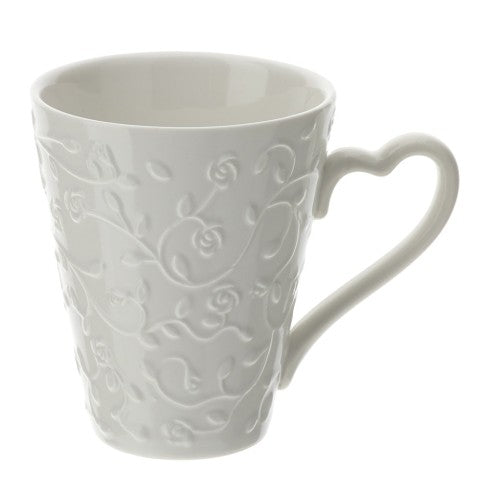 Set di Due Tazze da Colazione in Porcellana Bianca con Decorazioni a Roselline a Rilievo - "Romance"