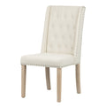 Set di Quattro Sedie Classiche in Lino Beige con Borchie