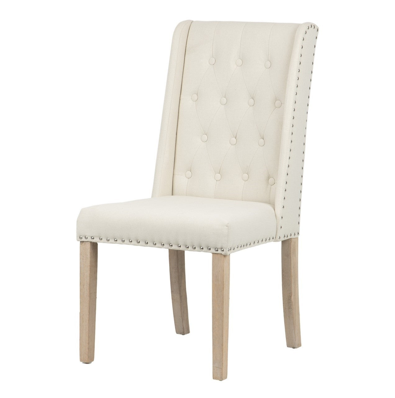 Set di Quattro Sedie Classiche in Lino Beige con Borchie
