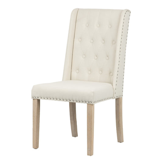Set di Quattro Sedie Classiche in Lino Beige con Borchie