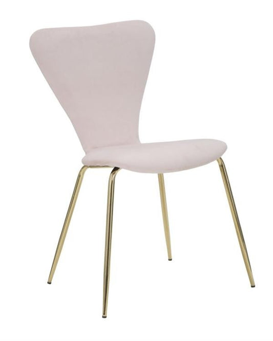 Set di Quattro Sedie Glamour in Velluto Rosa e Dettagli Oro