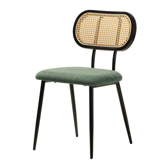 Set di Sei Sedie Vintage con Seduta in Tessuto e Schienale in Vimini