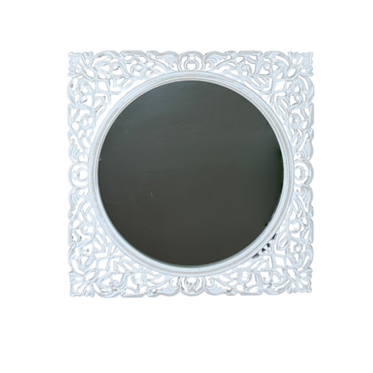 Specchio con Cornice Quadrata Bianca 55 cm