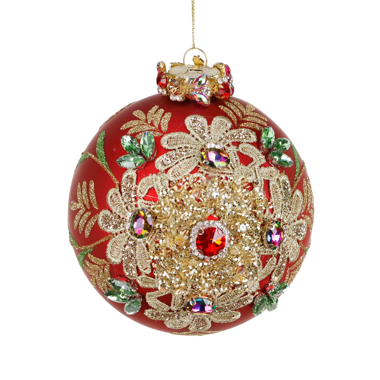 Sfera Decorativa in Vetro Rosso e Oro 12 cm - Goodwill