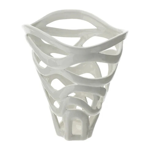 Vaso Leaf in Ceramica Traforata Bianca 24h cm - Hervit