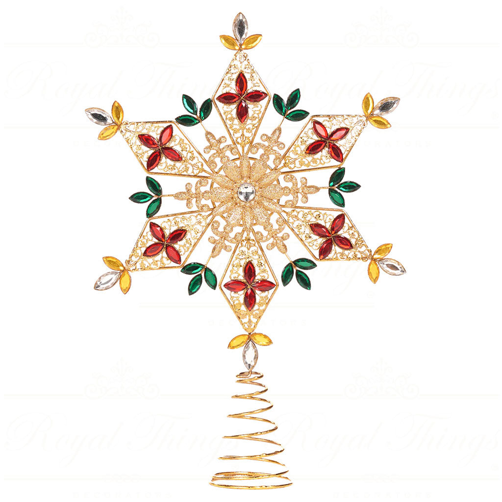 Puntale Fiocco di Neve Oro con Pietre Colorate 38 h cm - Goodwill