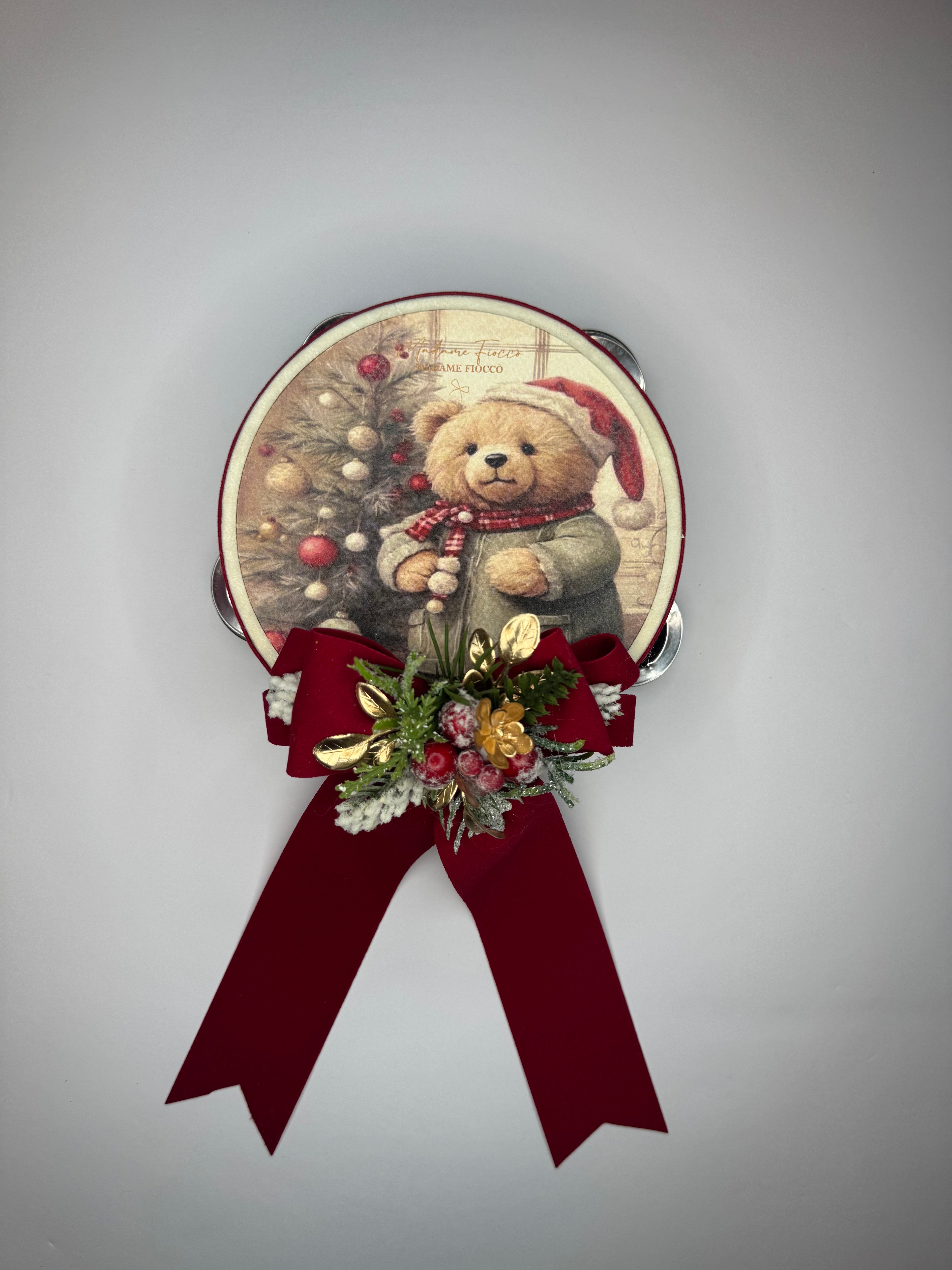 Decorazione Tamburello Teddy 13 h cm - Madame Fioccò