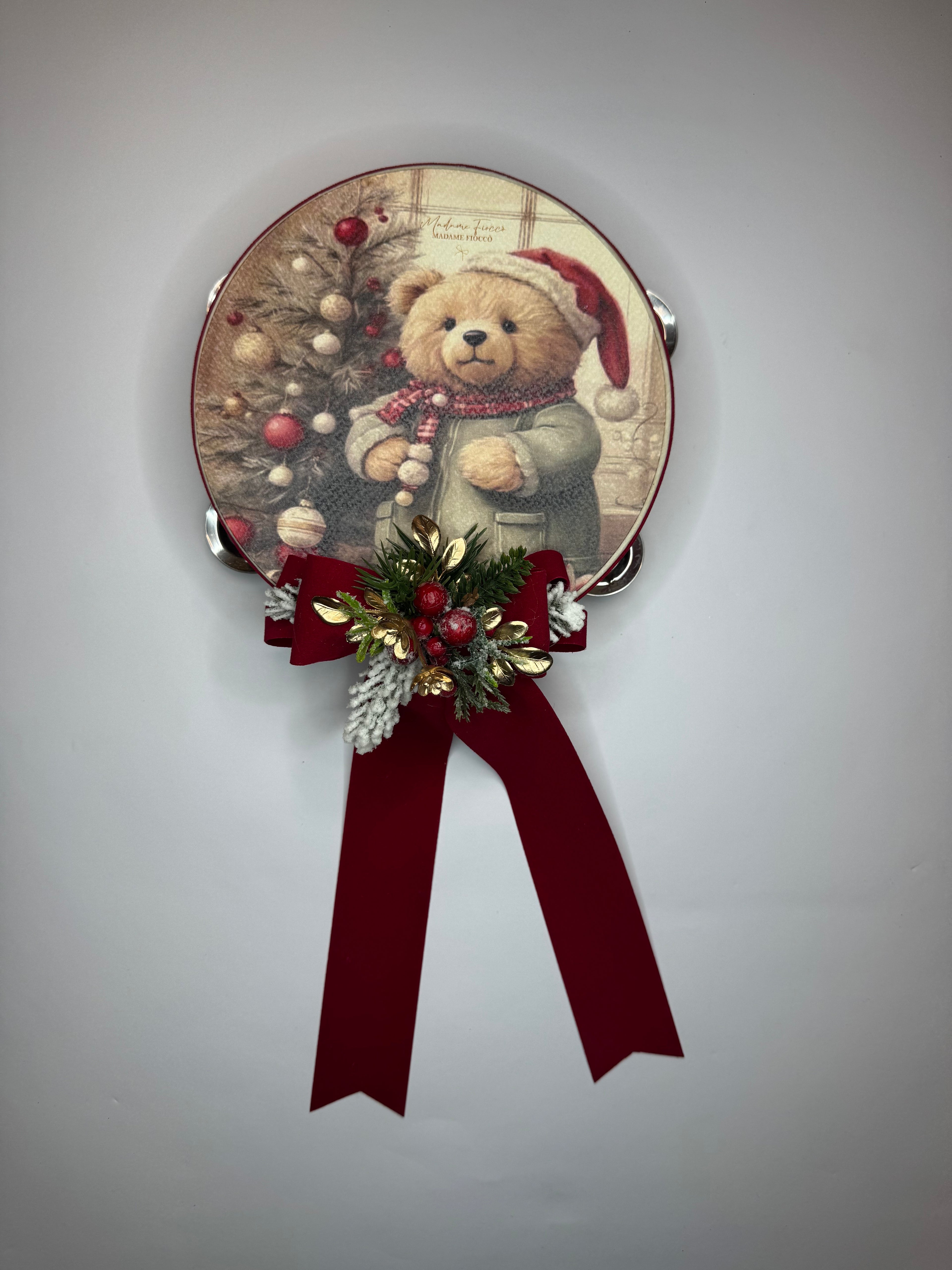 Decorazione Tamburello Teddy 18 h cm - Madame Fioccò
