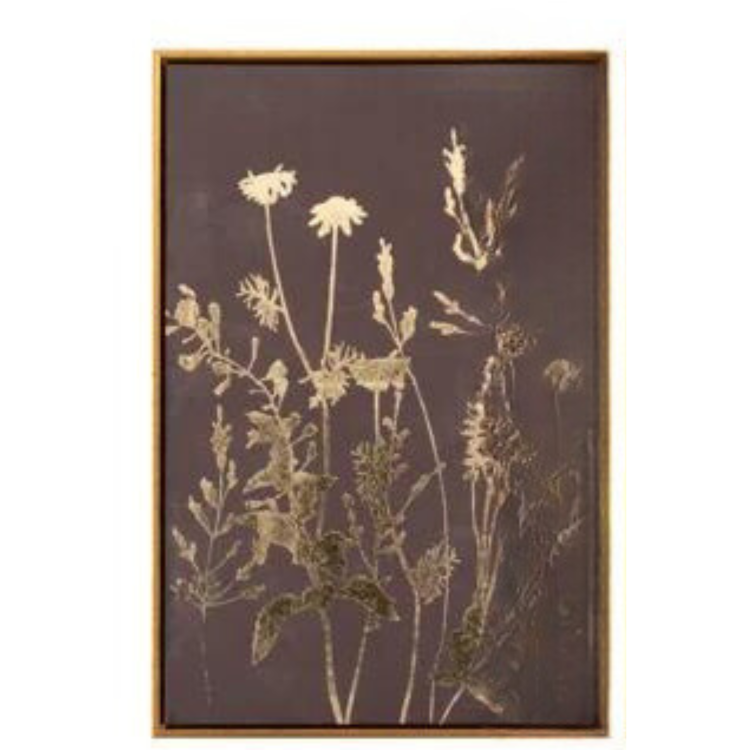 Tela Fumo con Stampa di Fiori Oro