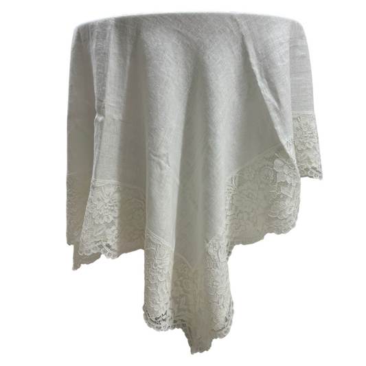 Tovaglia in Lino Artigianale con Ricamo in Pizzo 120x120 cm - Officine Tessili