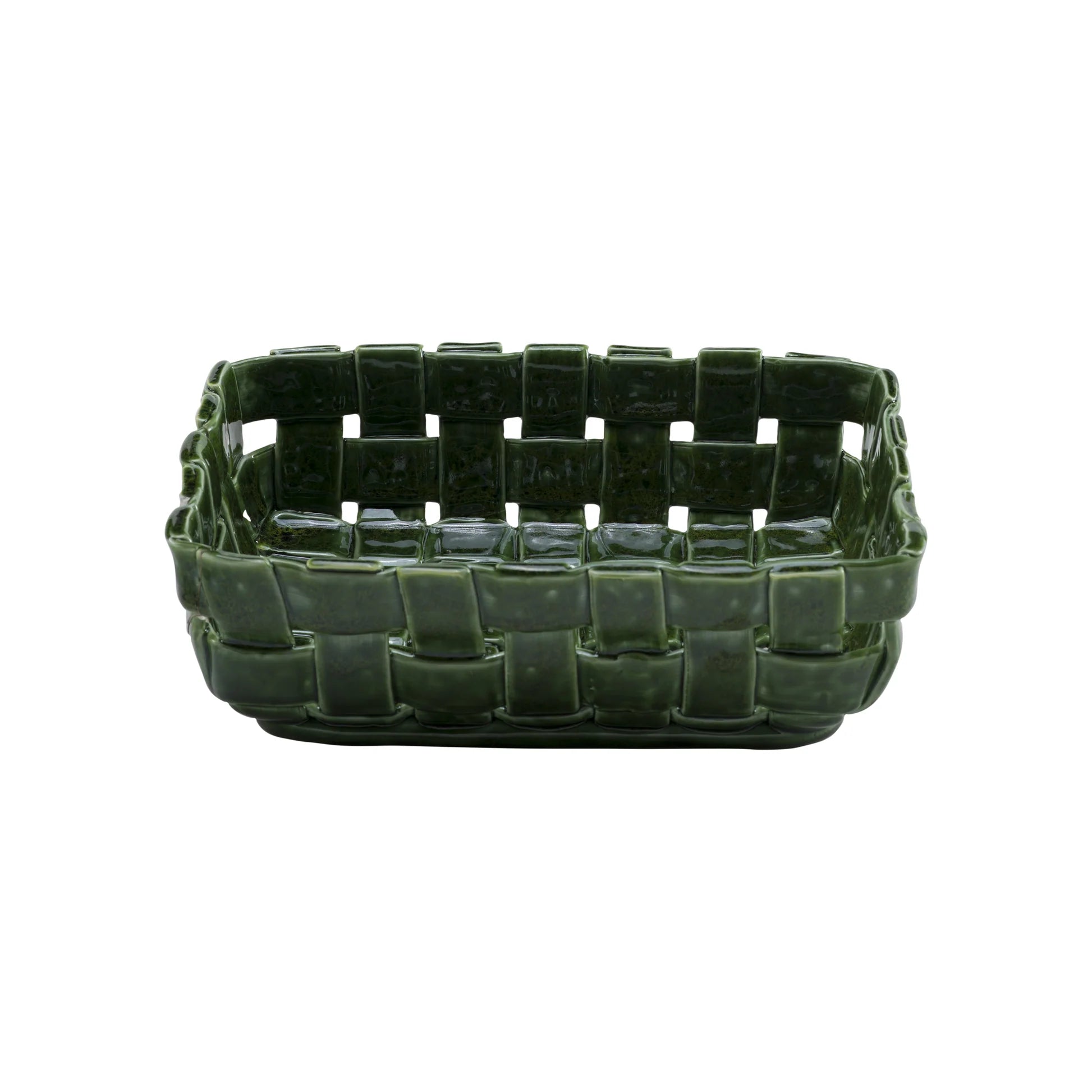 Porta Oggetti in Porcellana Verde Intrecciata 28.5x20.6x9.5 cm - La Porcellana Bianca