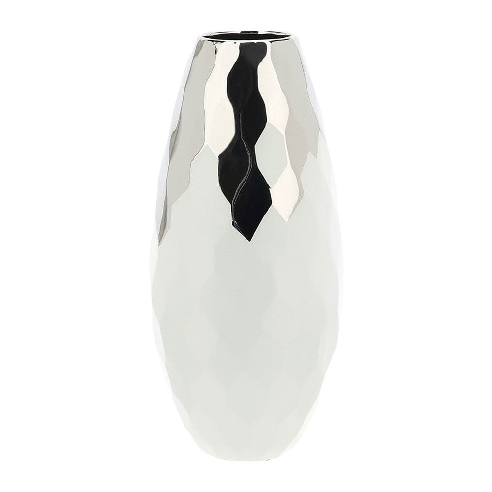 Vaso Esagonale in Gres Bianco e Argento - "Blooms"