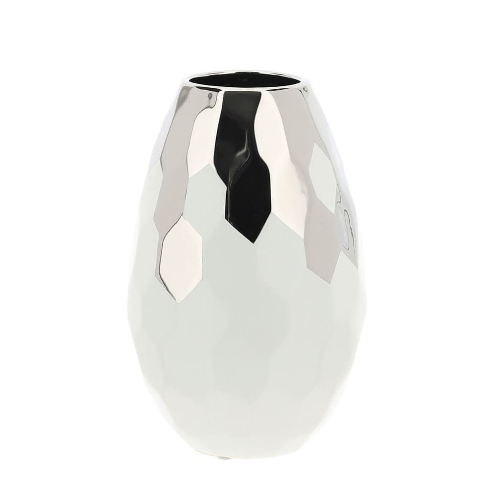 Vaso Esagonale in Gres Bianco e Argento - "Blooms"