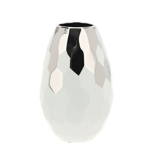 Vaso Esagonale in Gres Bianco e Argento - "Blooms"