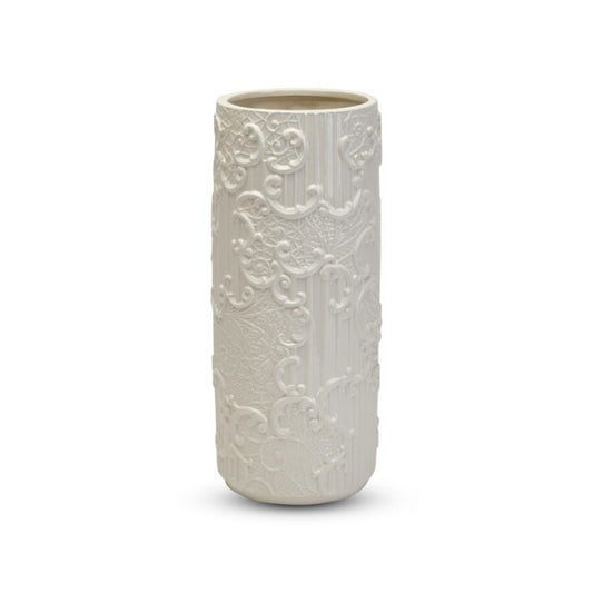 Vaso Cilindrico in Ceramica Bianca "Dentelle"