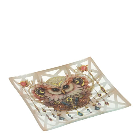 Piatto in Vetro Animalgem con Civetta  20x20 cm - Hervit