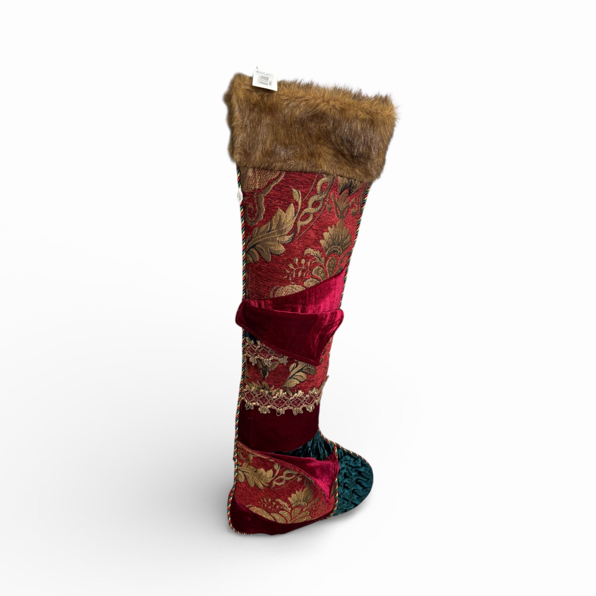 Calza Natalizia Bordeaux Damascata con Ricami Oro 76 cm - Goodwill