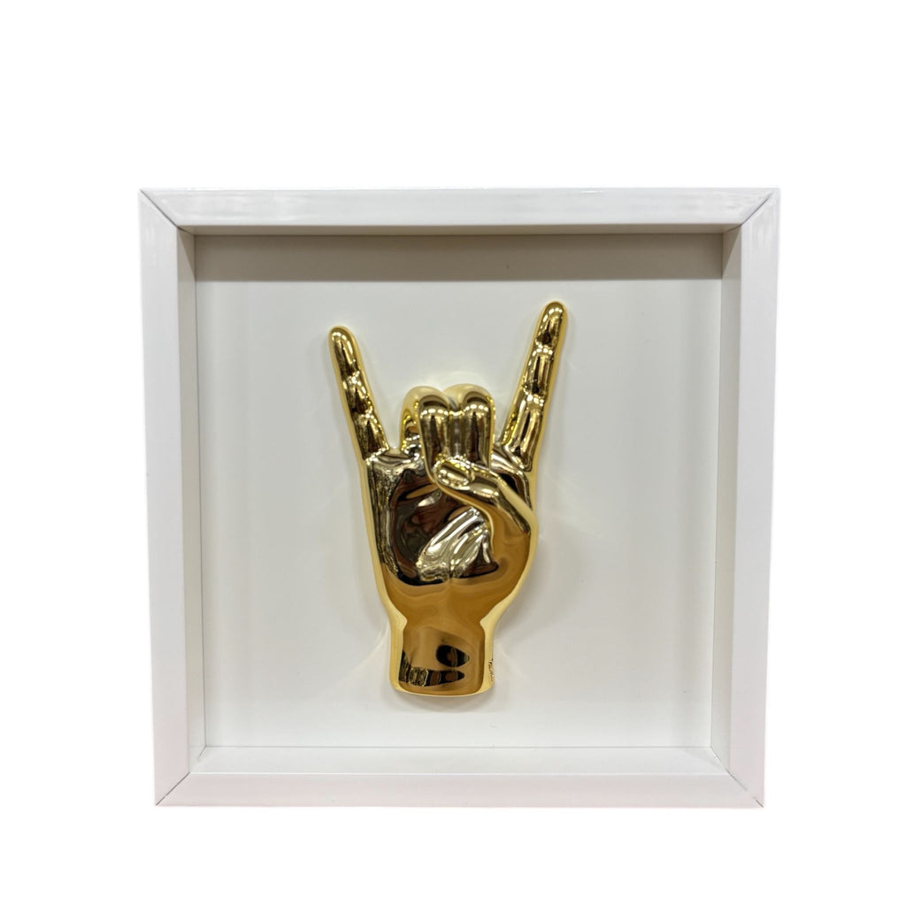 Quadretto Bianco con Mano “Corna” Oro 20x20 cm - Bongelli Preziosi