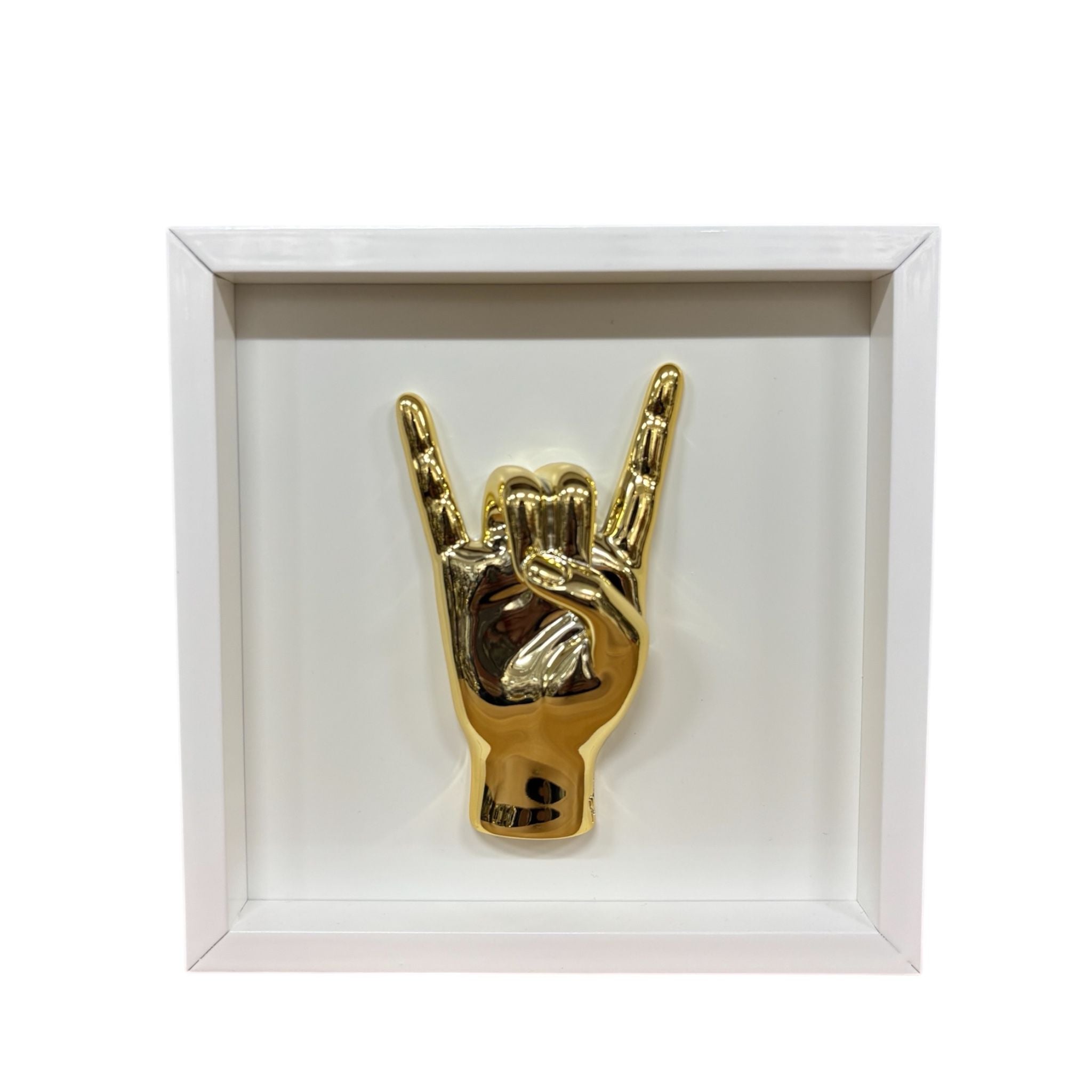 Quadretto Bianco con Mano “Corna” Oro 20x20 cm - Bongelli Preziosi