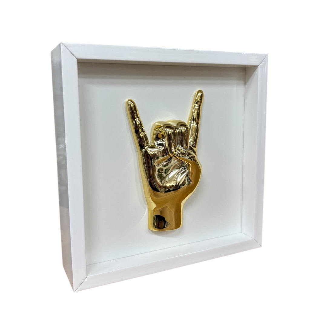 Quadretto Bianco con Mano “Corna” Oro 20x20 cm - Bongelli Preziosi