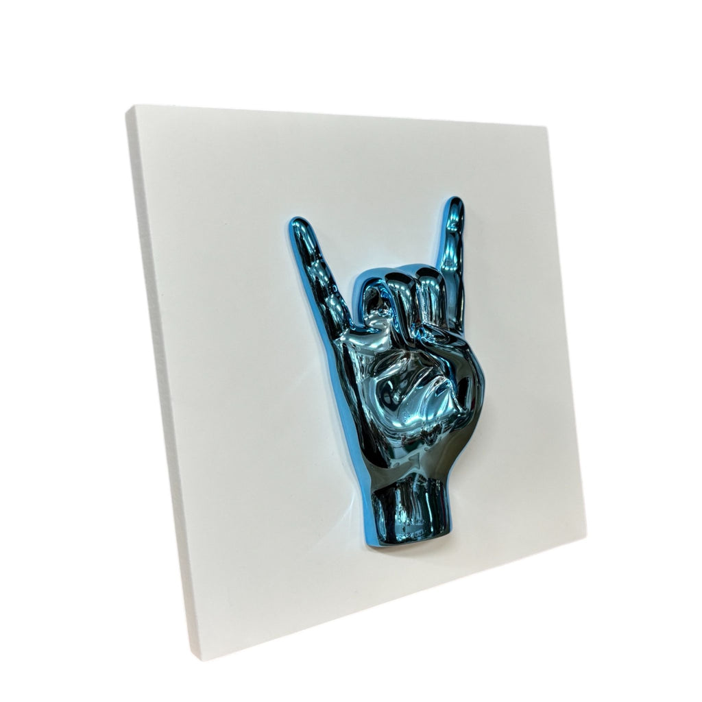 Quadretto d’Appoggio con Mano “Corna” Azzurra 20x20 cm - Bongelli Preziosi