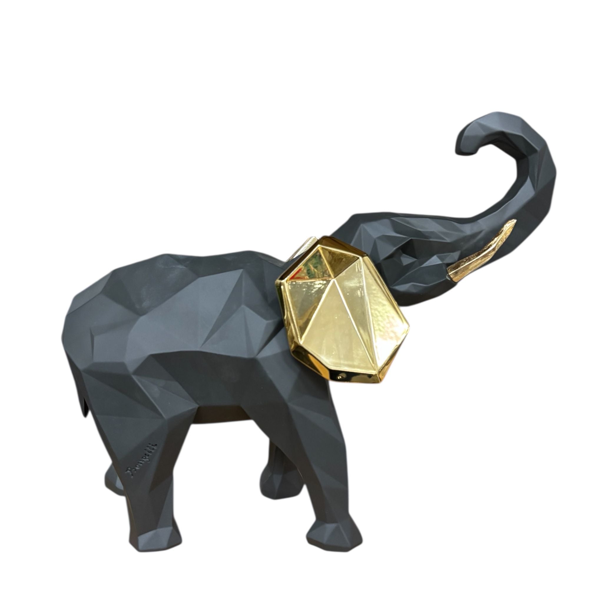 Elefante Nero in Resina Ceramizzata con Dettagli Oro 32 cm - Bongelli Preziosi