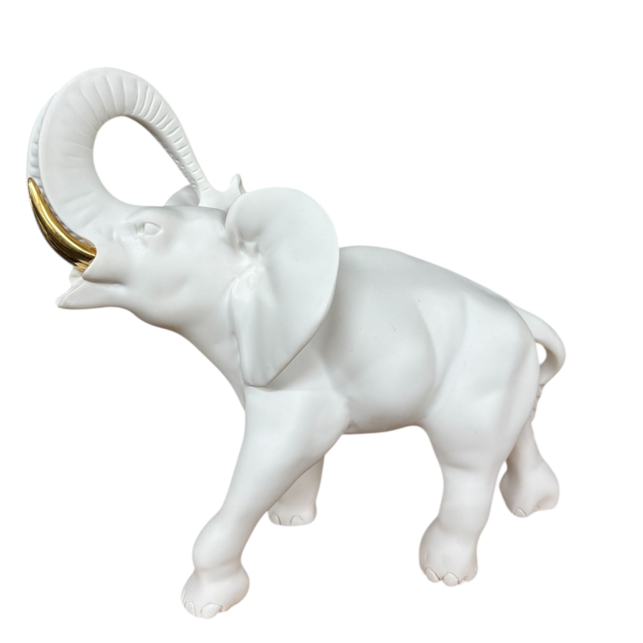 Elefante Bianco in Marmolino con Dettagli Oro 32 cm - Bongelli Preziosi