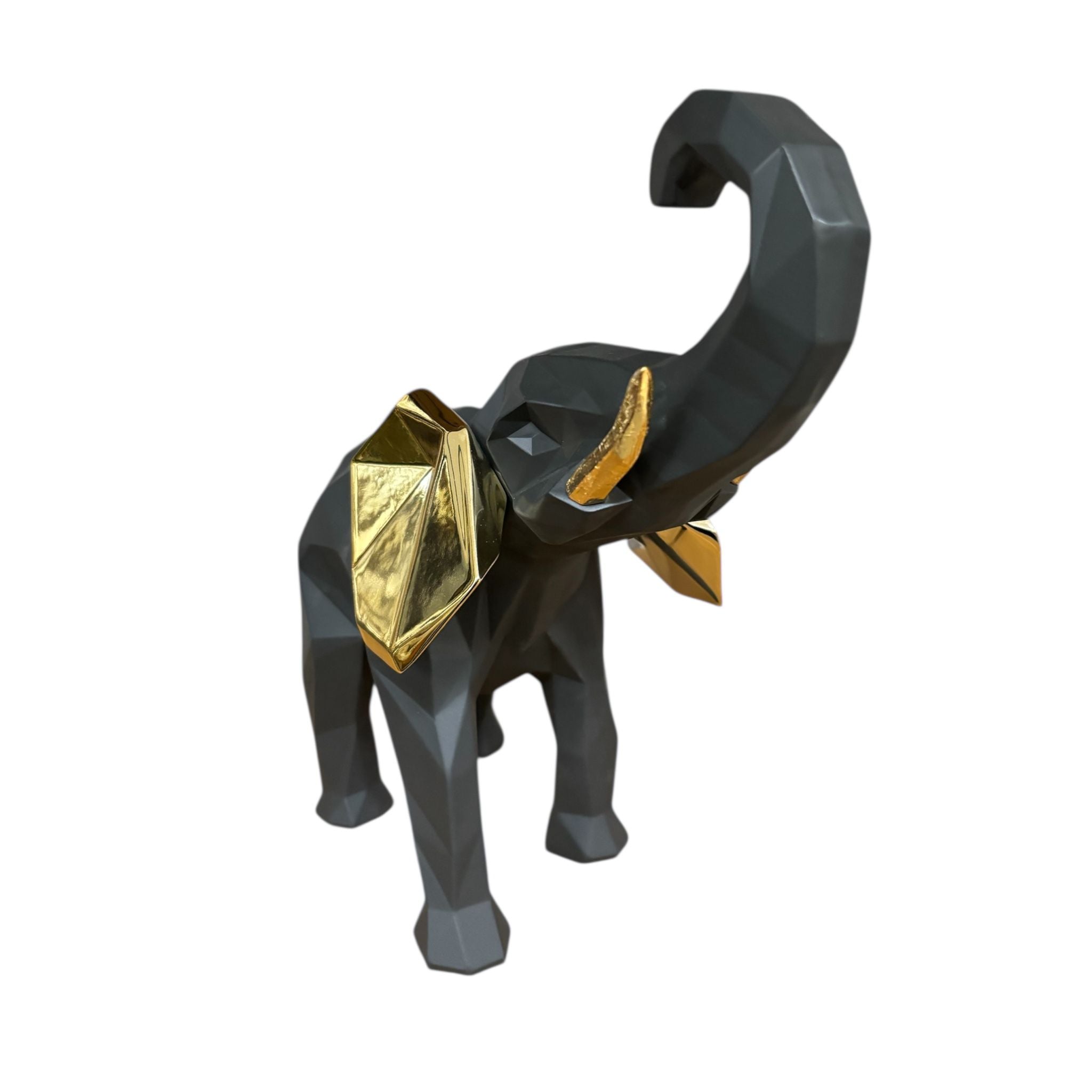 Elefante Nero in Resina Ceramizzata con Dettagli Oro 32 cm - Bongelli Preziosi