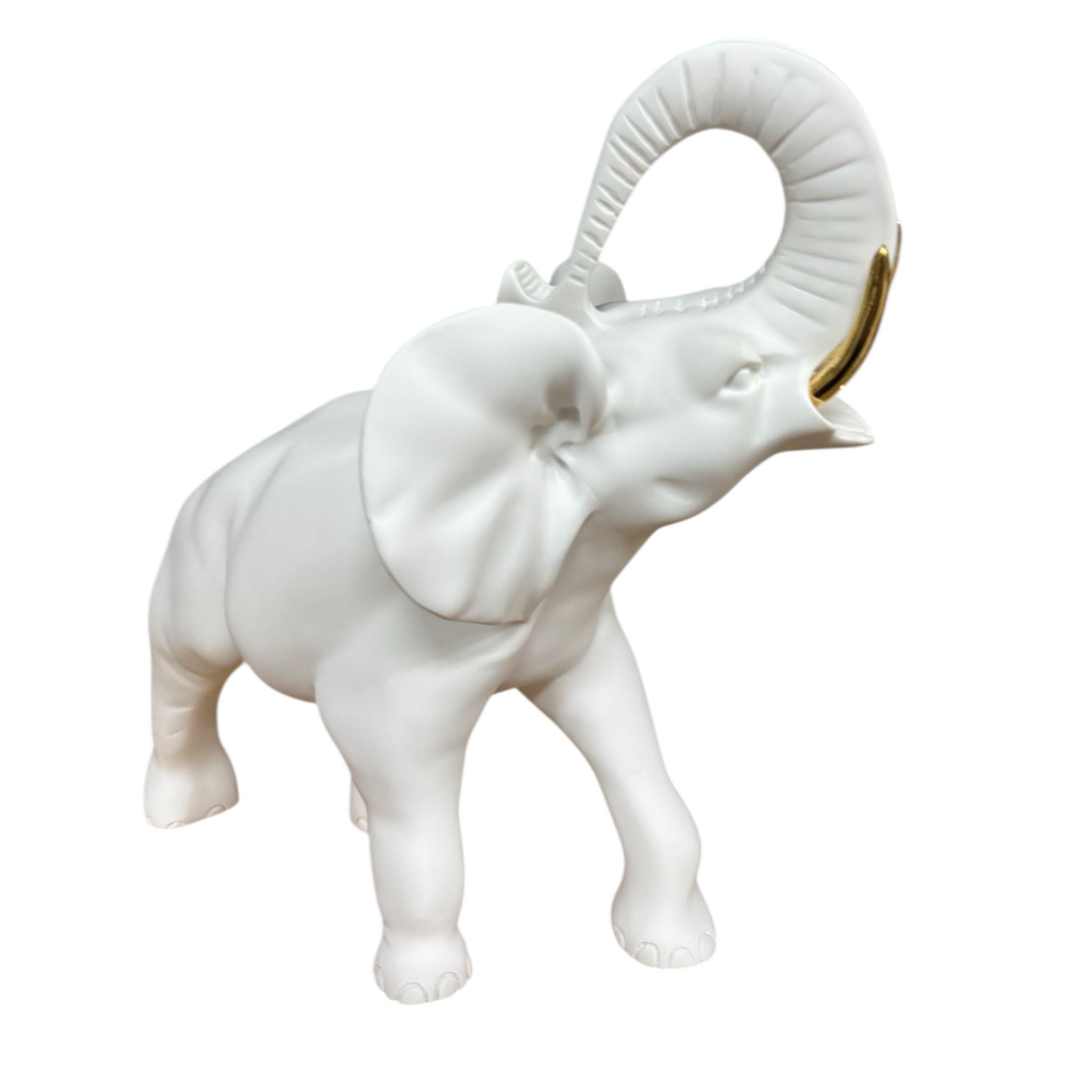 Elefante Bianco in Marmolino con Dettagli Oro 32 cm - Bongelli Preziosi