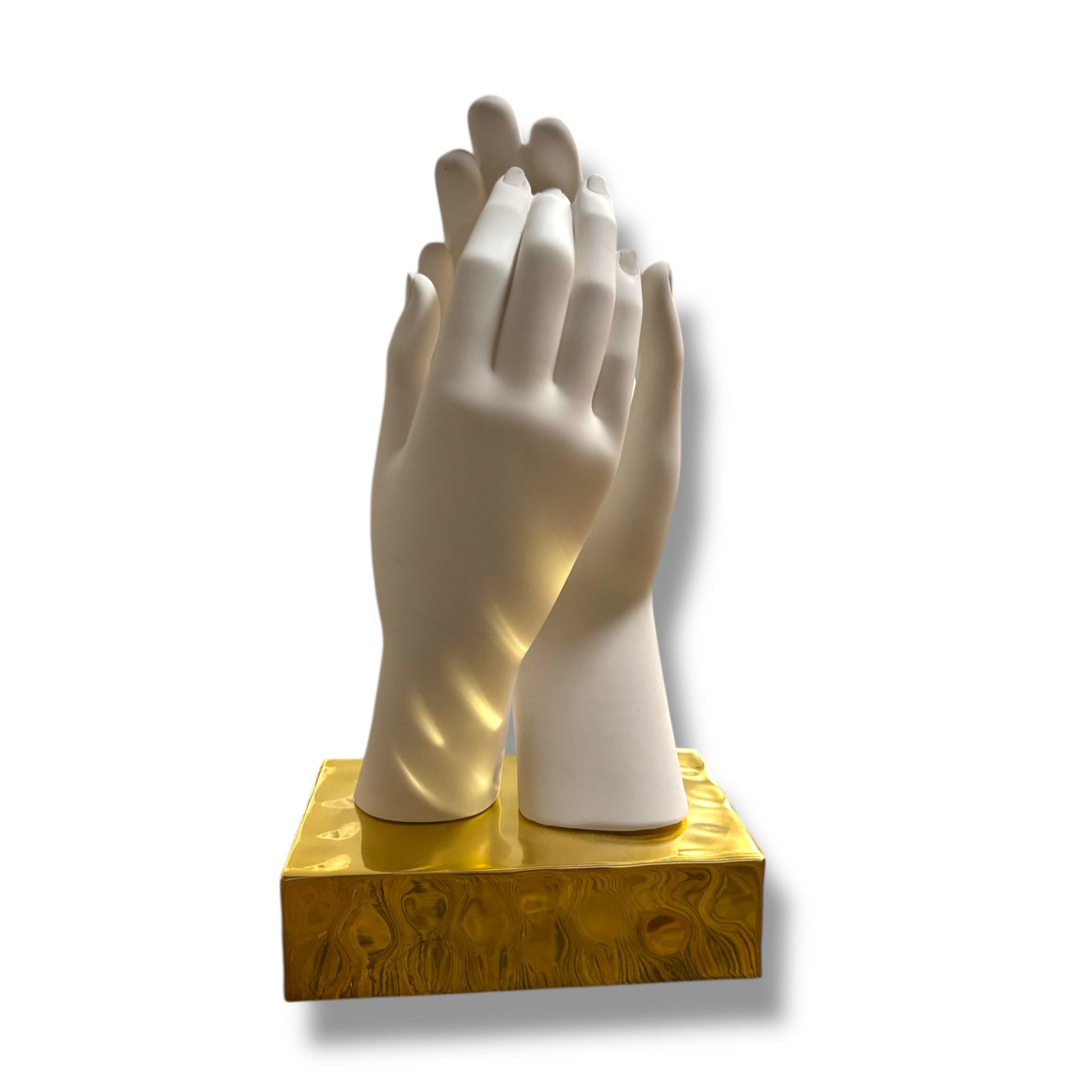 Statua Due Mani Uomo e Donna in Marmolino su Base Oro 30 cm - Bongelli Preziosi
