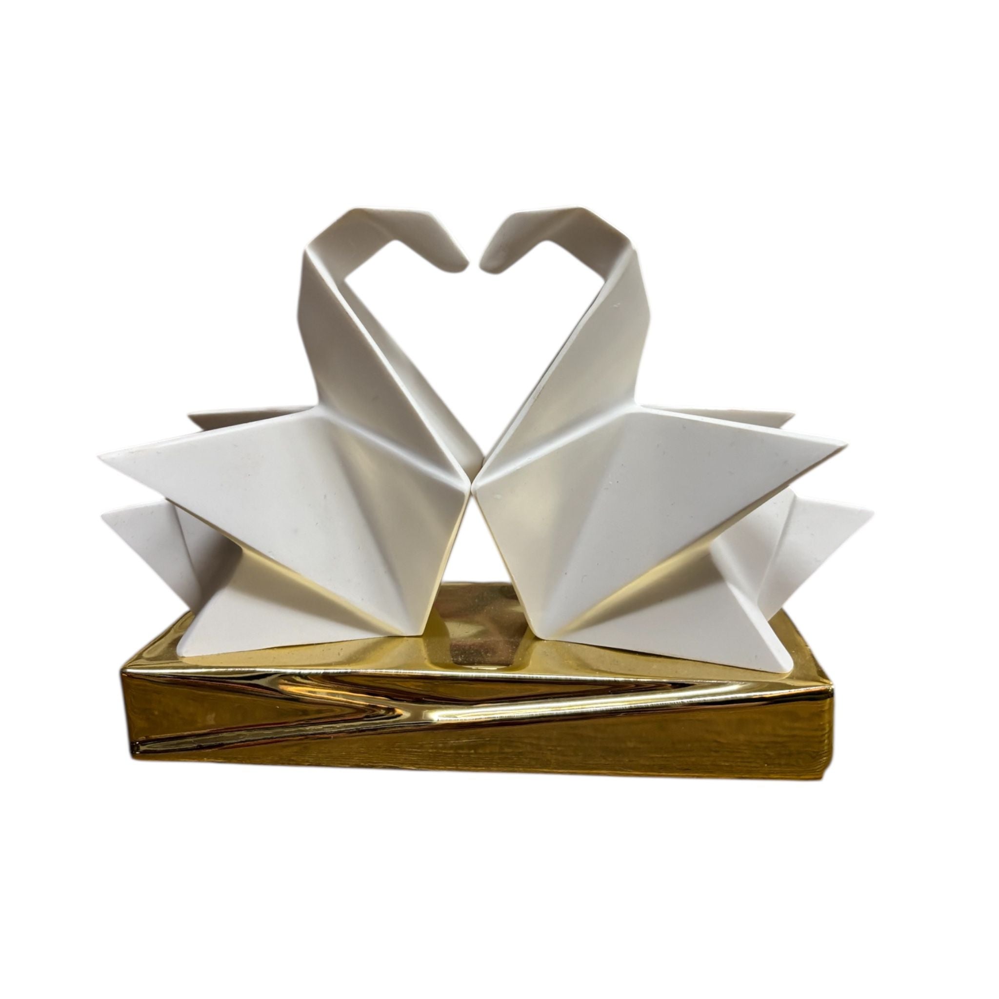 Scultura Origami Due Cigni Bianchi su Base Oro 12x17 cm - Bongelli Preziosi
