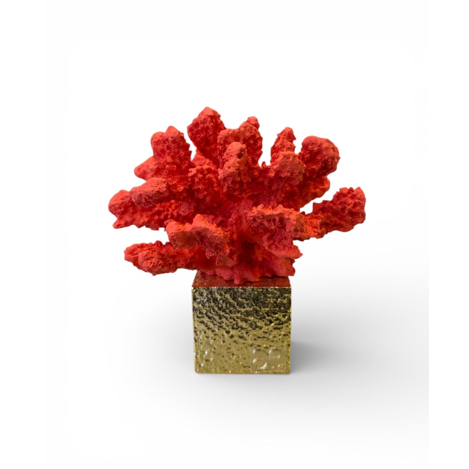 Corallo Rosso Decorativo in Resina con Base Oro 13 h cm - Chiaraela