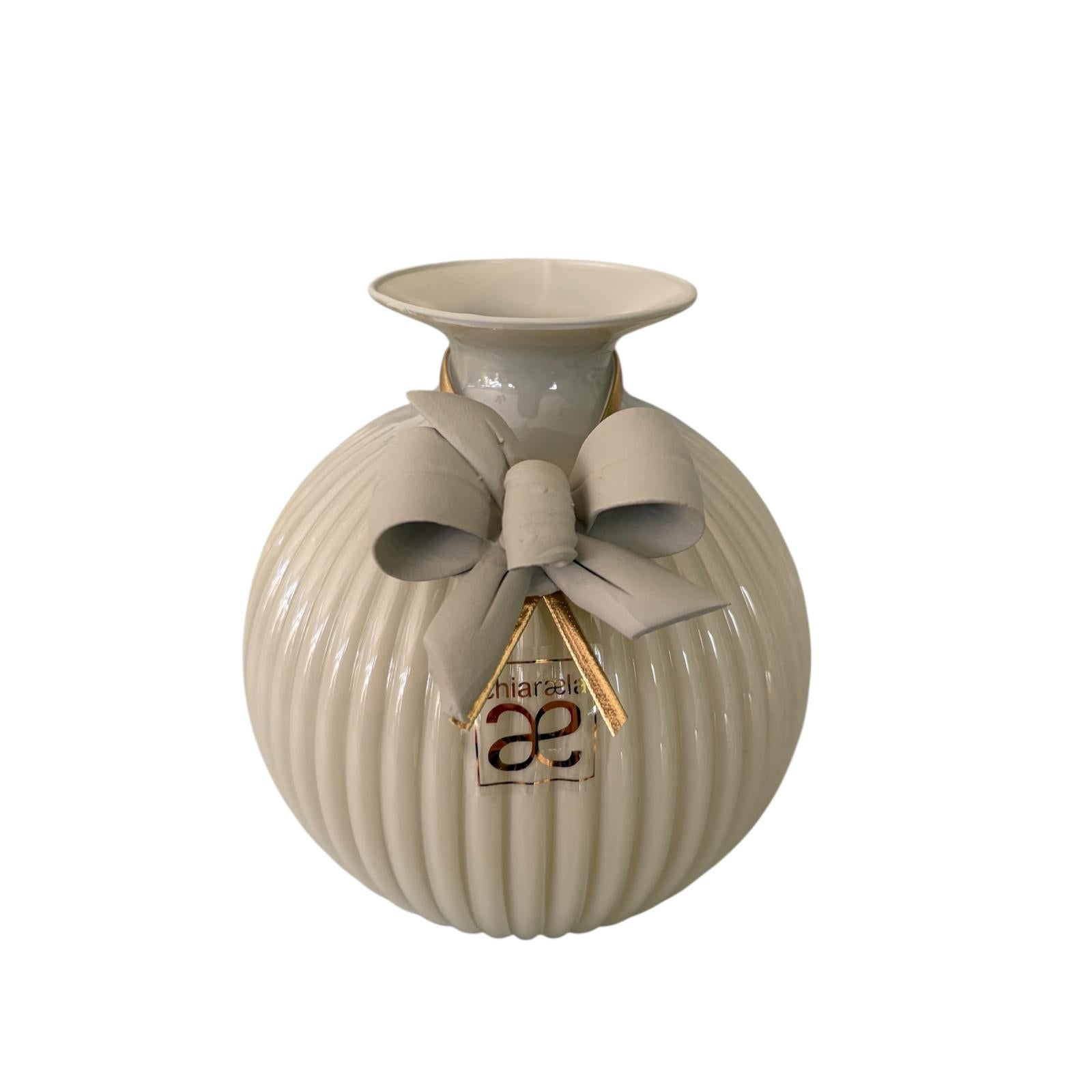 Vaso in Vetro Colorato Giallo con Fiocco Decorativo 12 CM - Chiaraela