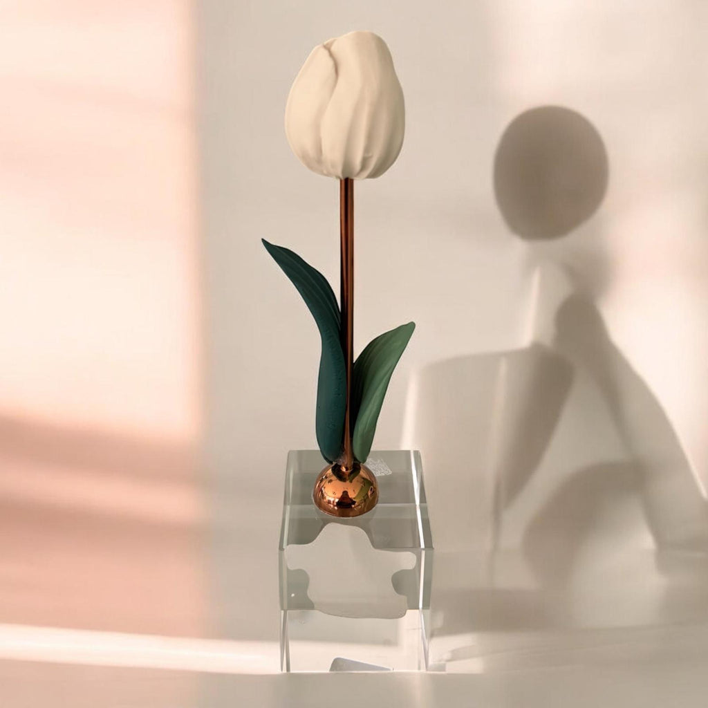 Tulipano Decorativo in Resina su Base in Vetro con Stelo Oro 20 cm - Chiaraela