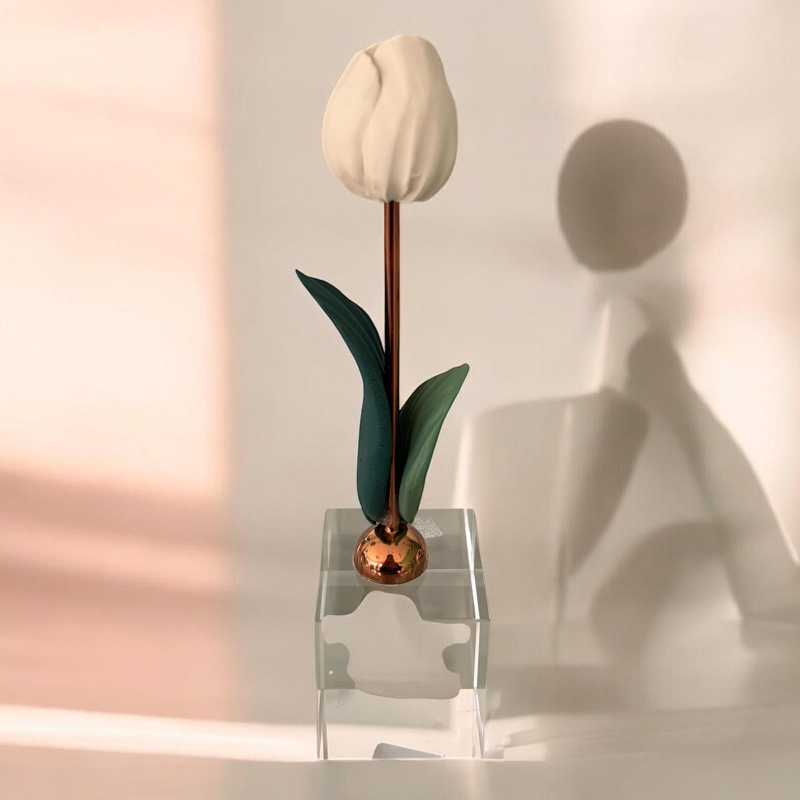 Tulipano Decorativo in Resina su Base in Vetro con Stelo Oro 20 cm - Chiaraela