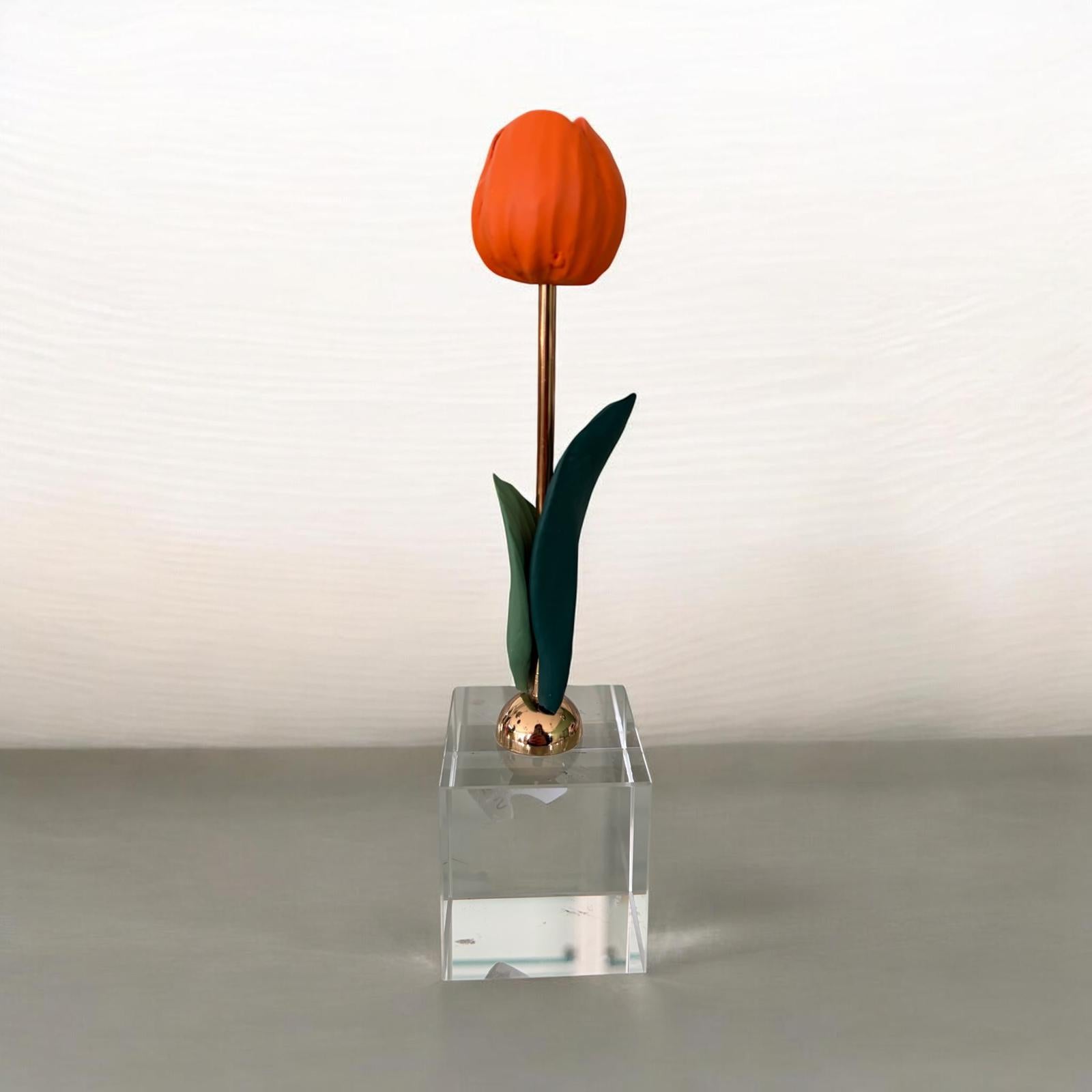 Tulipano Decorativo in Resina su Base in Vetro con Stelo Oro 20 cm - Chiaraela