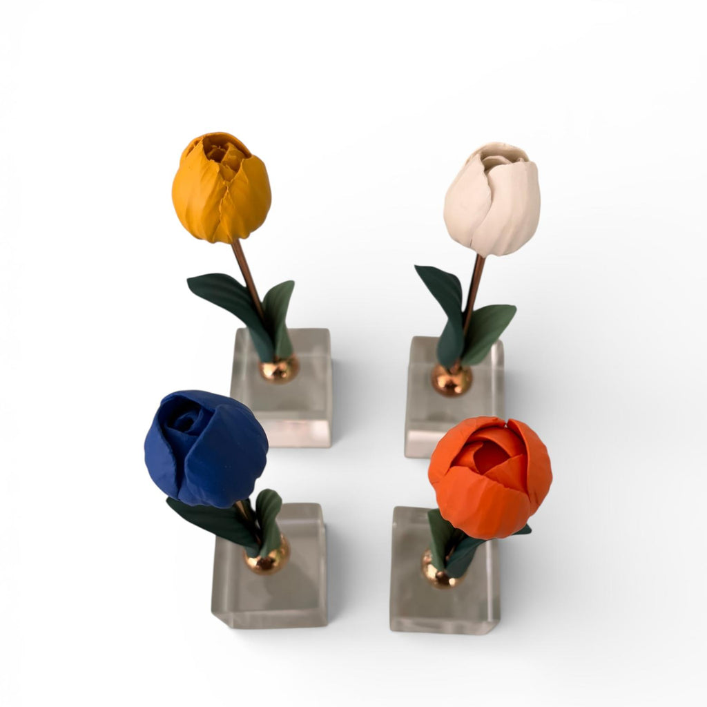 Tulipano Decorativo in Resina su Base in Vetro con Stelo Oro 20 cm - Chiaraela