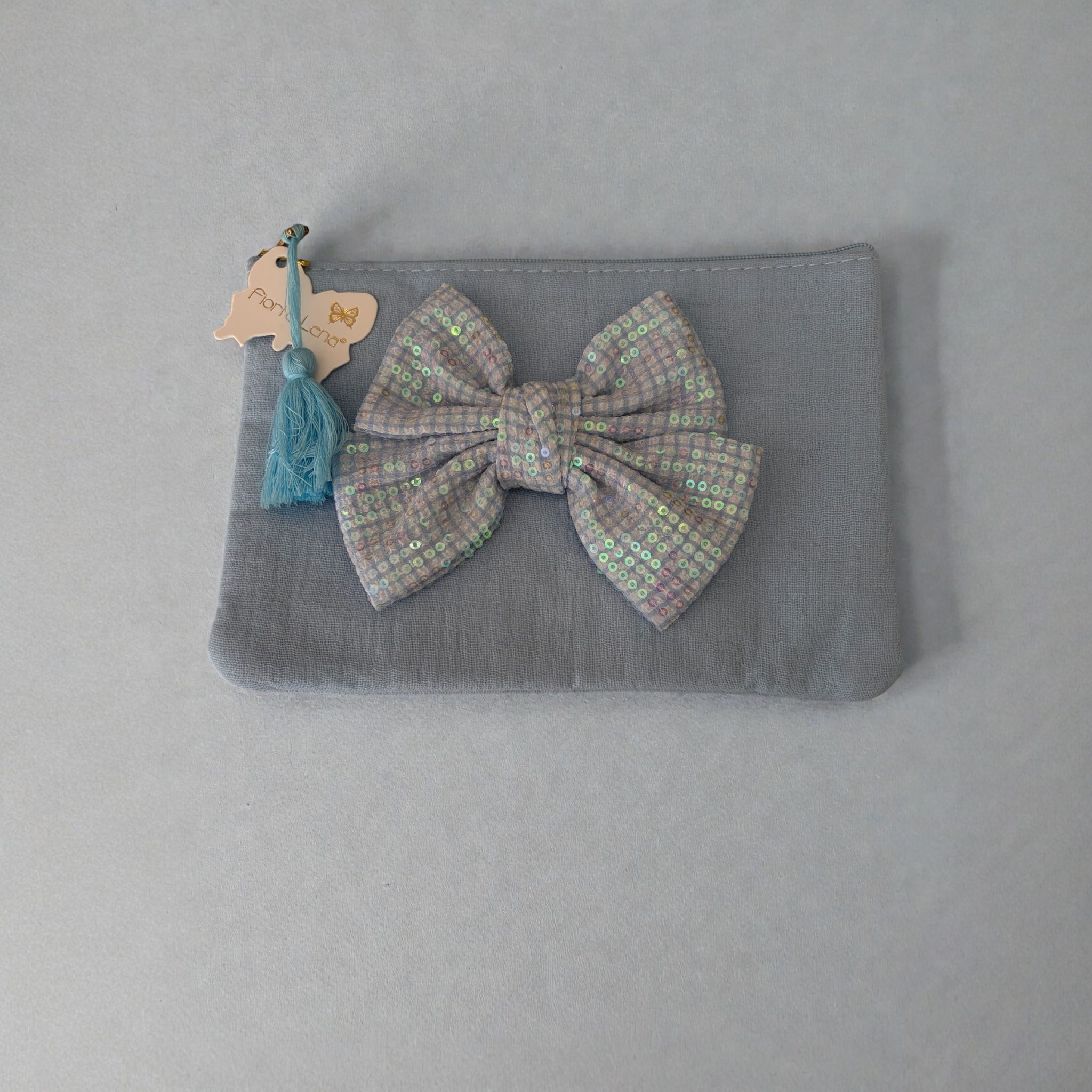 Pochette in Mussola con Fiocco in Paillettes 20x15 h cm - Fiori di Lena