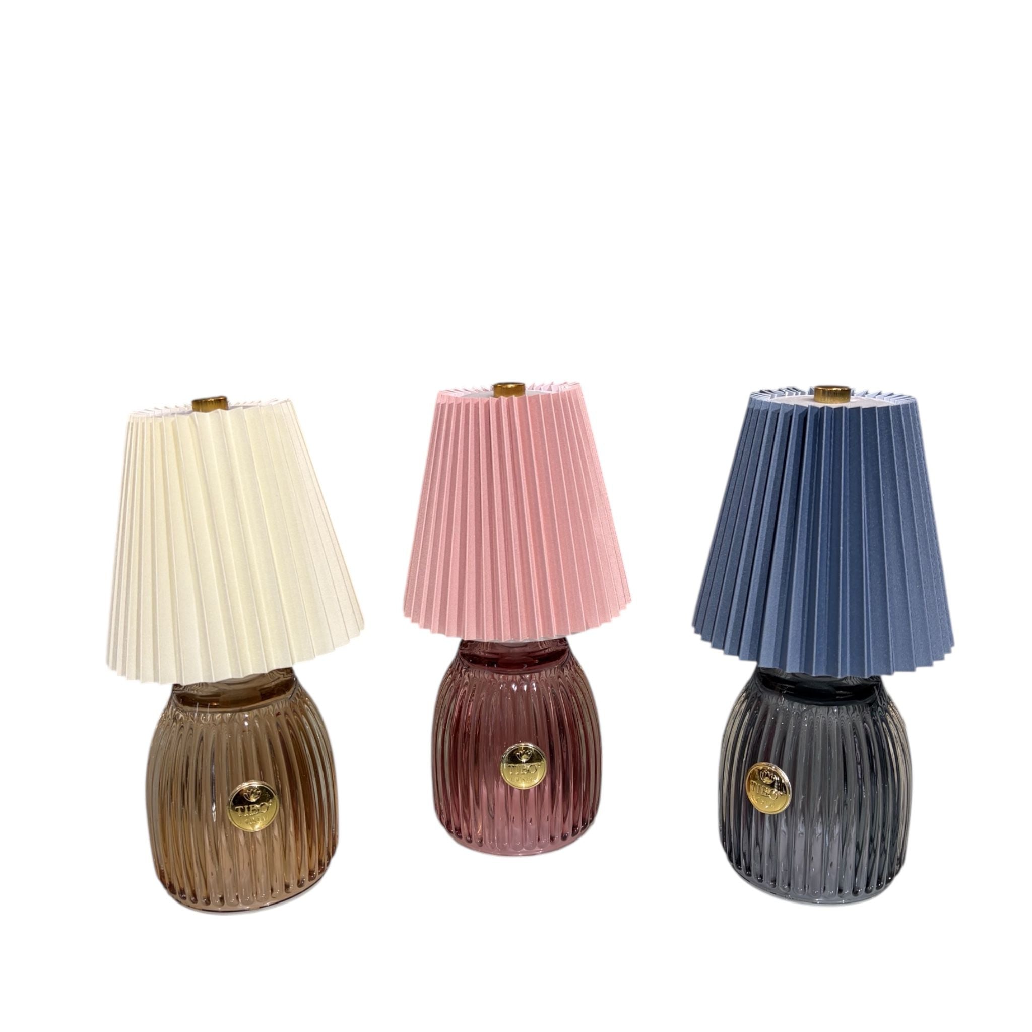 Lampada Elegante con Paralume Plissé e Base in Vetro 20 h cm - Tibò