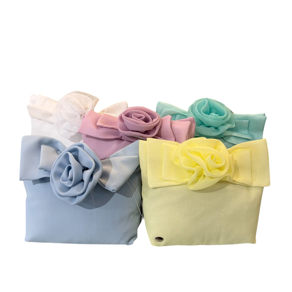 Pochette in Organza con Fiocco e Spilla Rosa 17 h cm - L'Infinito
