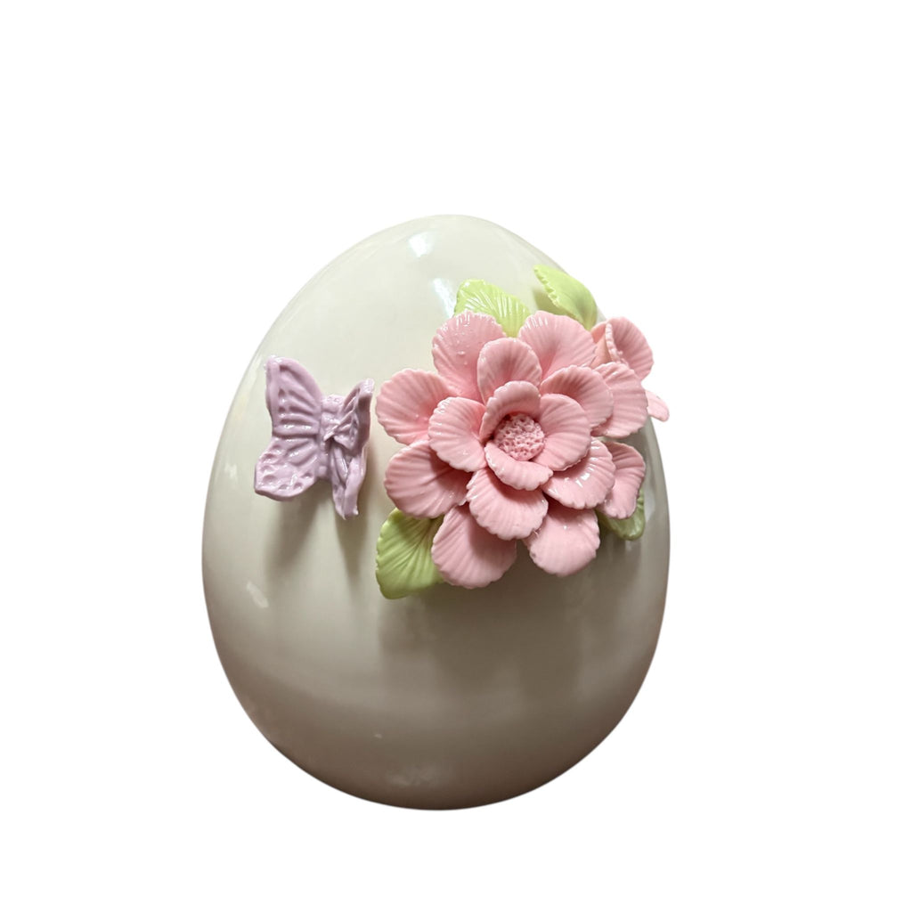 Uovo in Porcellana Bianca con Fiori e Rose 3D 14 h cm - L'arte di Nacchi