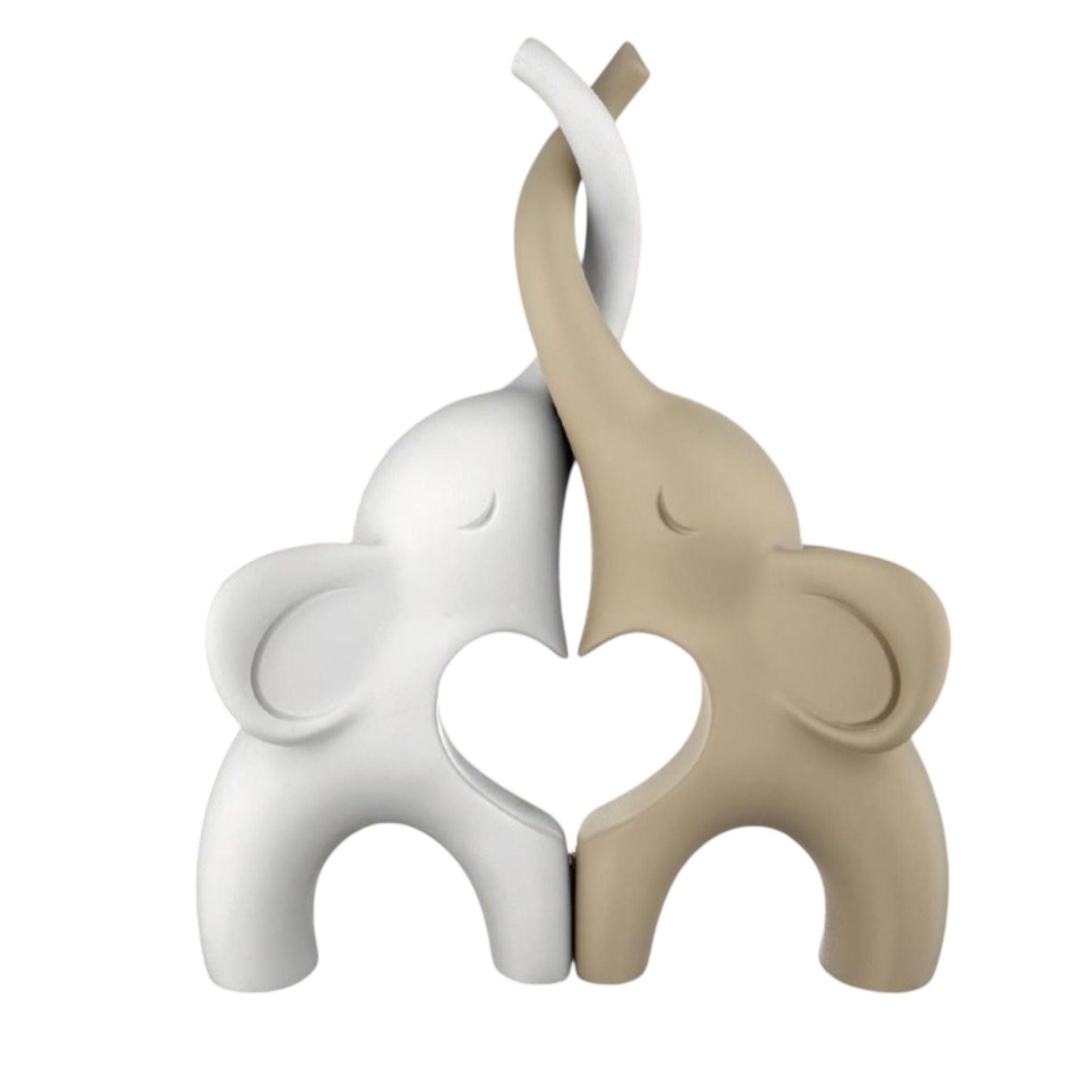 Scultura Elefantini in Marmorino Bianco e Nocciola 29x21 h cm - Bongelli Preziosi