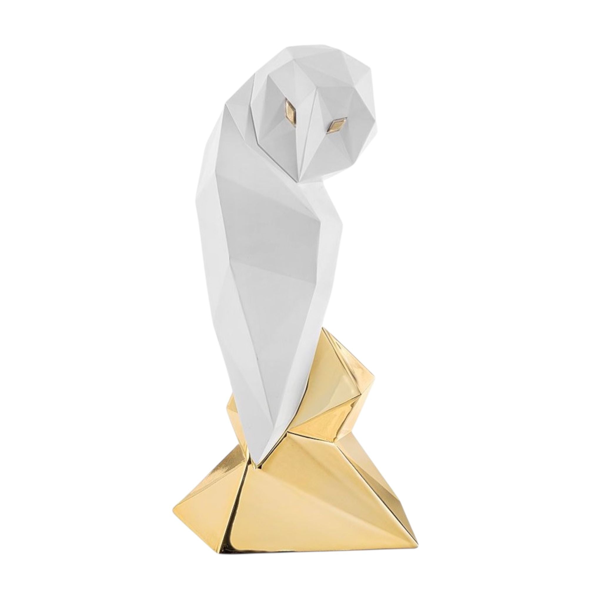 Gufetto in Marmorino Bianco con Dettagli Oro 40 h cm - Bongelli Preziosi