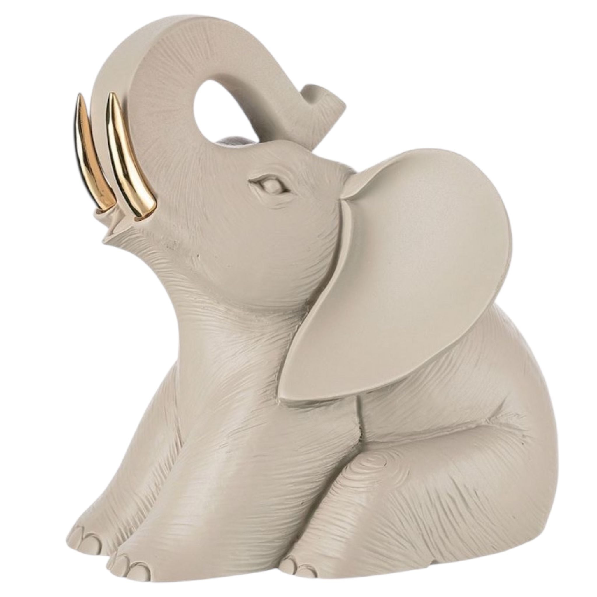 Elefantino in Marmorino Nocciola con Dettagli Oro 16x15 h cm - Bongelli Preziosi