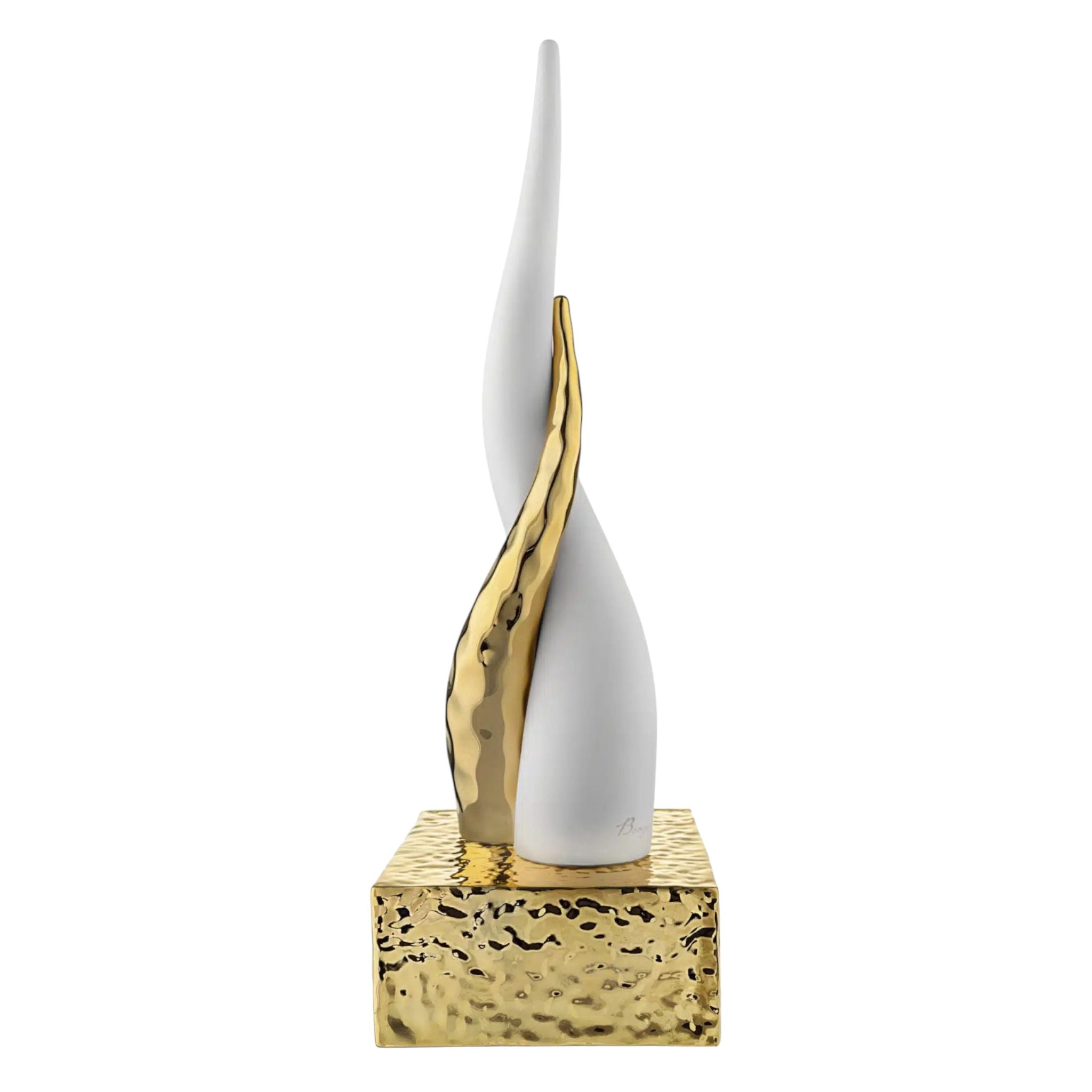 Corno  in Marmorino Bianco con Base in Oro 28 h cm - Bongelli Preziosi