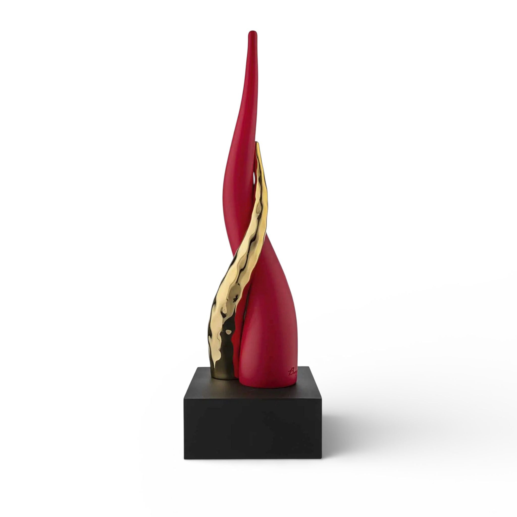 Corno in Marmorino Rosso con Dettagli Oro 28 h cm - Bongelli Preziosi