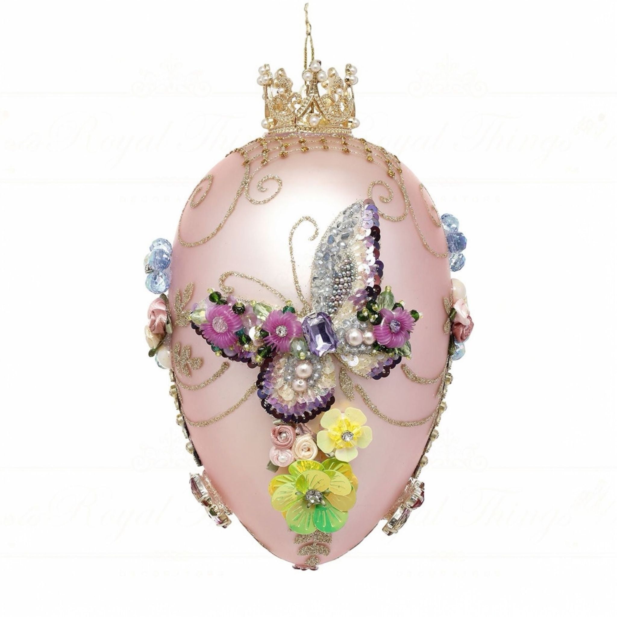 Faberge Jewel Butterfly Egg Pink 18 cm - Mark Roberts