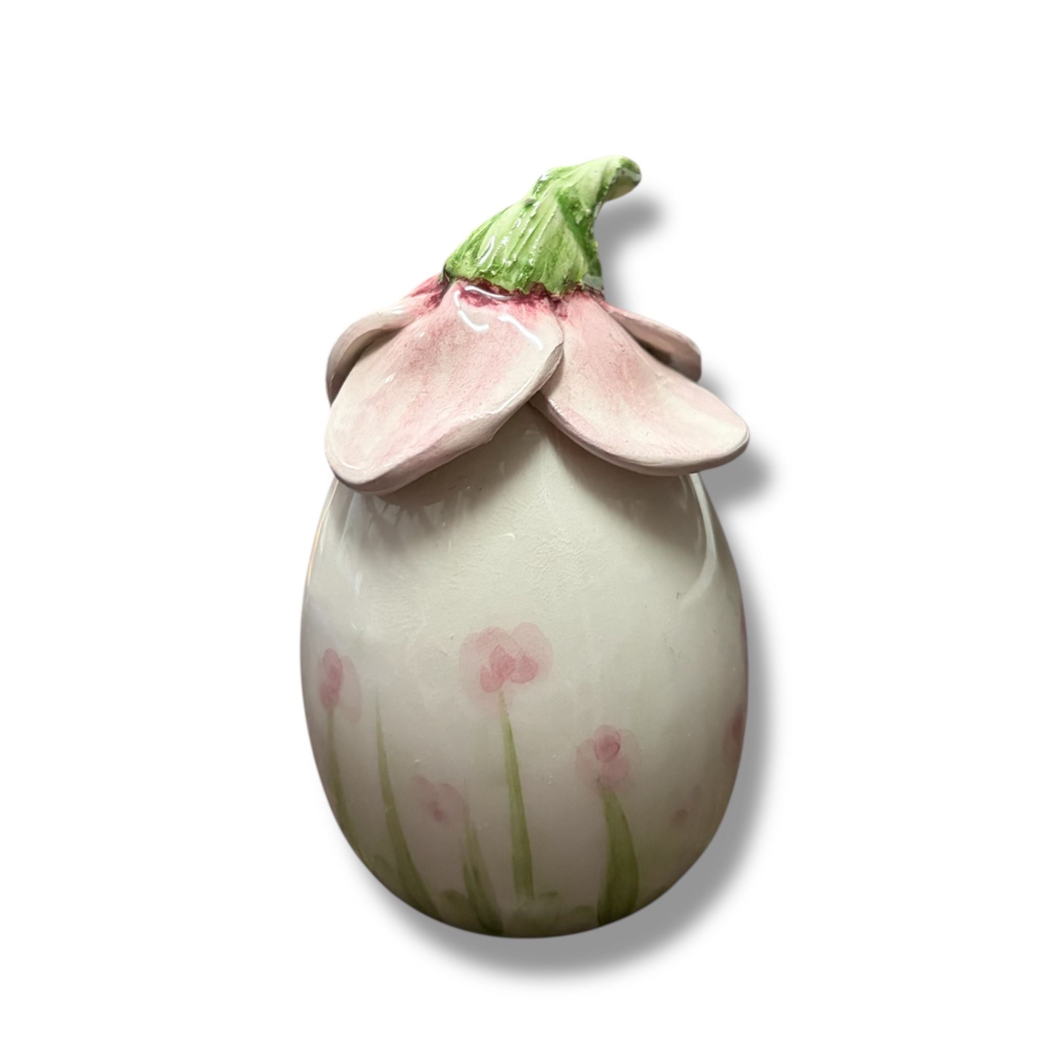Uovo in Ceramica con Decorazioni a Mano e Fiore 3D
