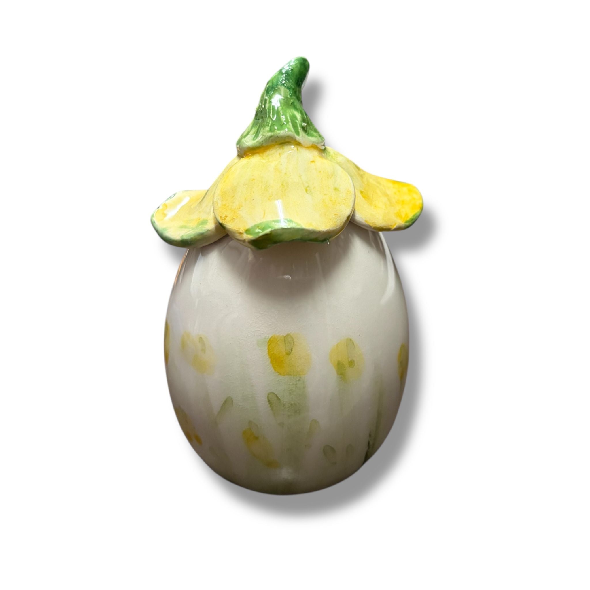 Uovo in Ceramica con Decorazioni a Mano e Fiore 3D