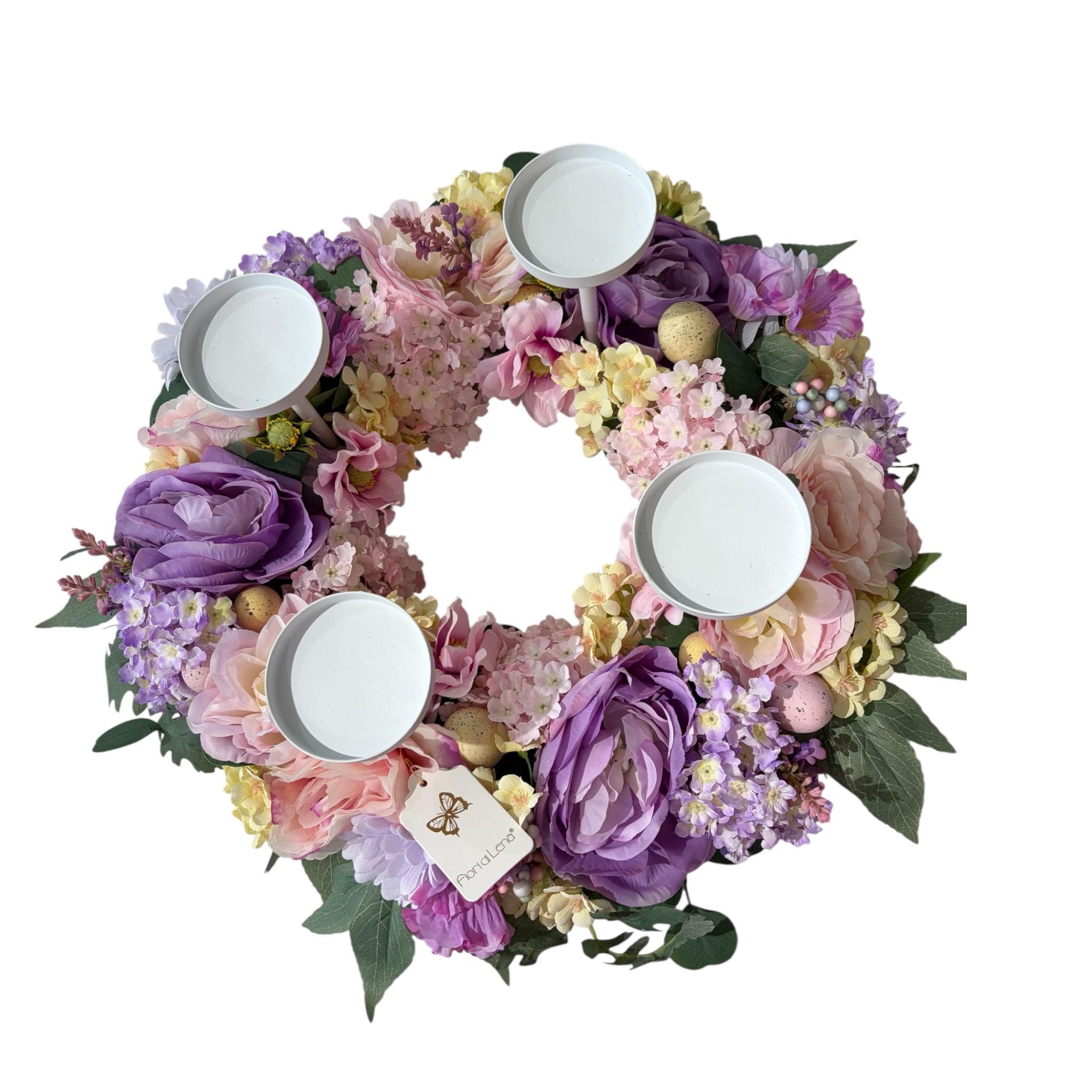 Centrotavola Floreale con Porta Candele in Ferro 60 cm - Fiori di Lena
